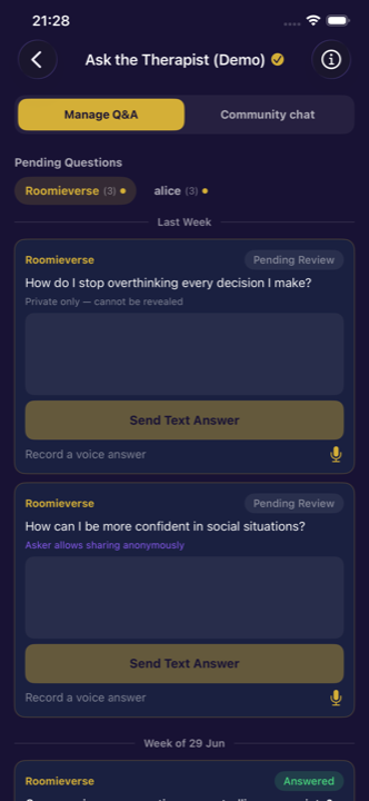 Expert Q&A room screenshot